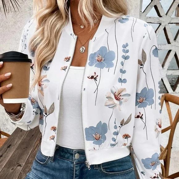 Jackets & Blazers - Zipper Printed Summer Women's Short Jacket